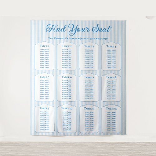 Coastal Blue Nautical Striped Wedding Seating Tapestry