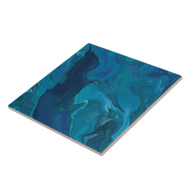 Coastal blue navy teal fluid gradient modern ceramic tile (Side)
