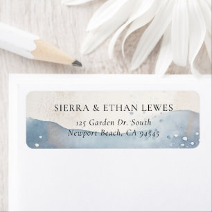 Coastal Blue Ocean Beach Wave Sand Elegant Wedding Label