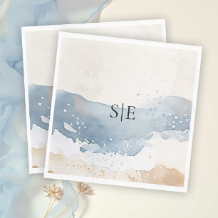 Coastal Blue Ocean Beach Wave Sand Elegant Wedding Napkins