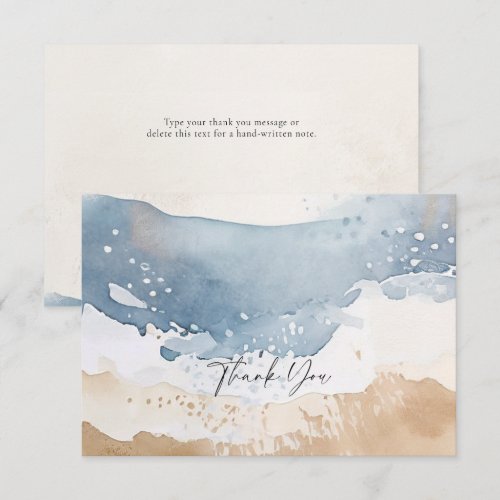 Coastal Blue Ocean Beach Wave Sand Elegant Wedding Thank You Card