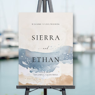 Coastal Blue Ocean Beach Wave Sand Wedding Welcome Foam Board