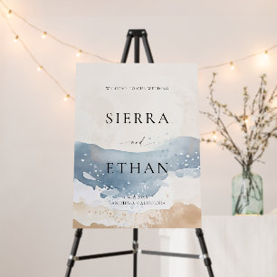 Coastal Blue Ocean Beach Wave Sand Wedding Welcome Foam Board
