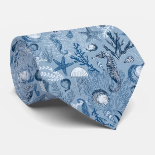 Coastal Blue Ocean Pattern Neck Tie