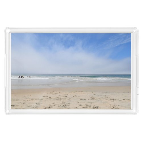 Coastal Blue Ocean Sandy Beach Summer Acrylic Tray