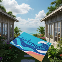 Coastal Blue Ocean Wave Welcome Sign