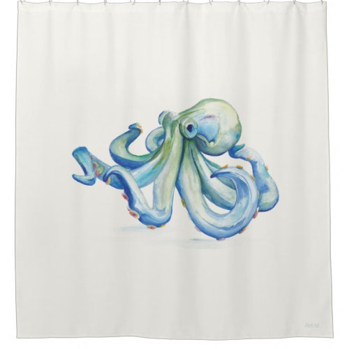 Coastal Blue Octopus Ocean Shower Curtain