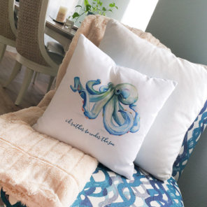 Coastal Blue Octopus Personalize Ocean Throw Throw Pillow