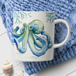 Coastal Blue Octopus Watercolor Beach Coffee Mug<br><div class="desc">Add coastal style to your beach home. This elegant mug features a replica of my original hand painted watercolor blue octopus with sea coral. The words "Seas the moment" are set in hand lettered script typography in blue. Watercolor Artwork by artist Victoria. To see more designs, visit www.zazzle.com/dotellabelle Makes great...</div>