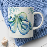 Coastal Blue Octopus Watercolor Beach Coffee Mug<br><div class="desc">Add a splash of seaside humor to your gift-giving with this funny octopus mug, featuring a charming blue octopus and sea coral design with the playful phrase “Seas the Moment” in hand-lettered script. Perfect for ocean lovers, it blends coastal charm with a touch of wit. A great girlfriend gift, Mother’s...</div>