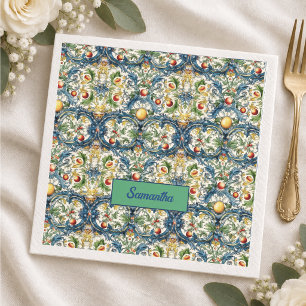 Coastal Blue Orange Sicilian Majolica Citrus Napkins