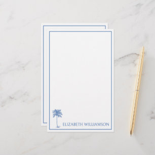 Coastal Blue Palmetto Palm Tree Personalized Stationery