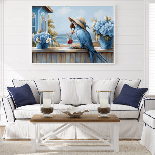 Coastal Blue Parrot Art Print Wall Poster