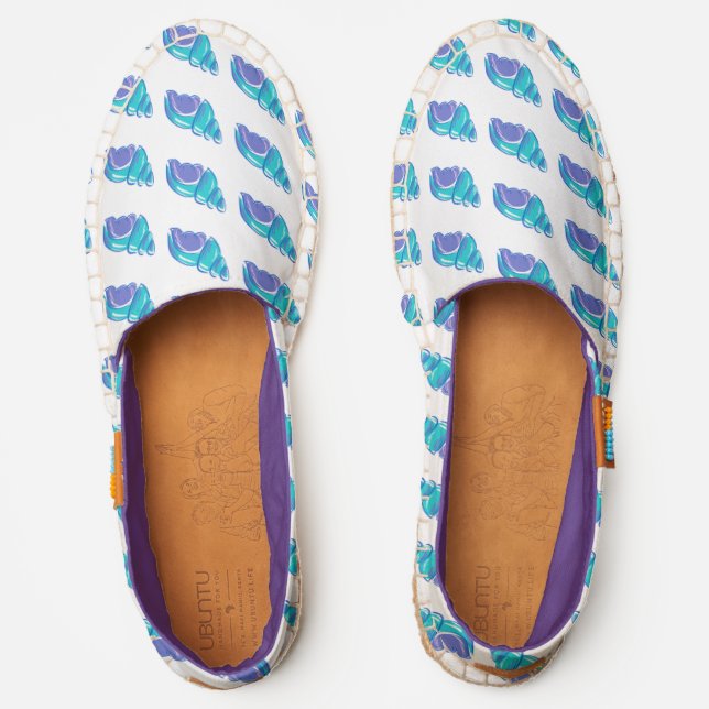 Coastal Blue & Purple Conch Shells White Espadrilles (Front)