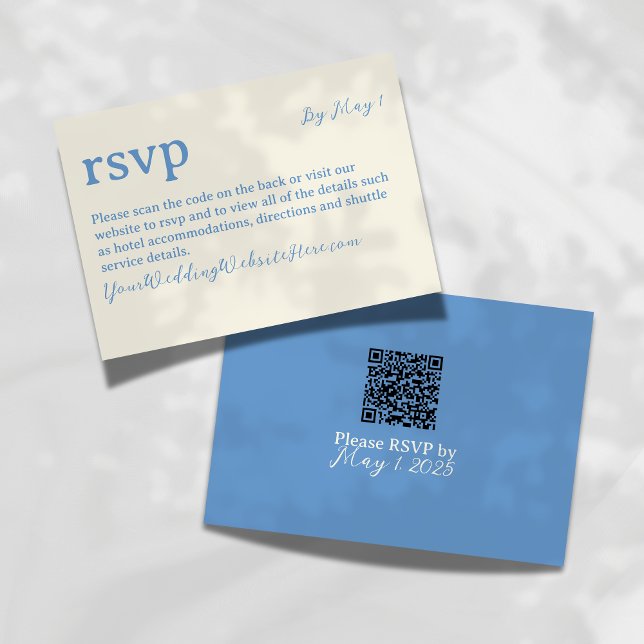 Coastal Blue QR Code Wedding RSVP Card (Keep your wedding suite clean and sophisticated with this Modern RSVP Card.)