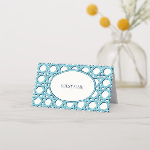 Coastal Blue Rattan Cane Wedding Place Cards
