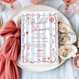 Coastal Blue Red Striped Summer Bridal Shower Invitation