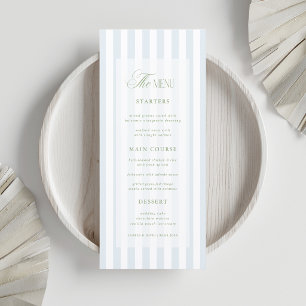Coastal Blue & Sage Green Elegant Stripes Wedding Menu