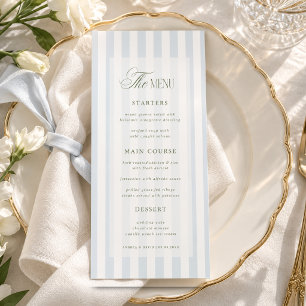 Coastal Blue & Sage Green Elegant Stripes Wedding Menu