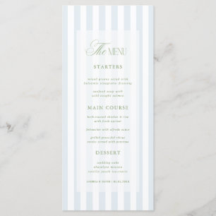 Coastal Blue & Sage Green Elegant Stripes Wedding Menu