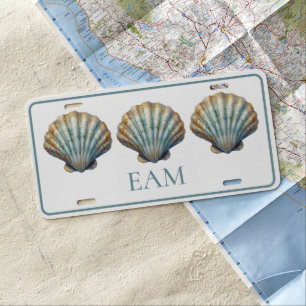 Coastal Blue Scallop Seashell Monogram License Plate