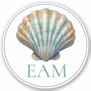 Coastal Blue Scallop Seashell Monogram Sticker