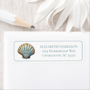 Coastal Blue Scallop Seashell Personalized Label