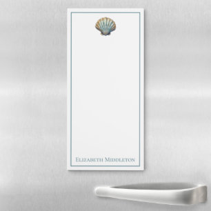 Coastal Blue Scallop Seashell Personalized Magnetic Notepad
