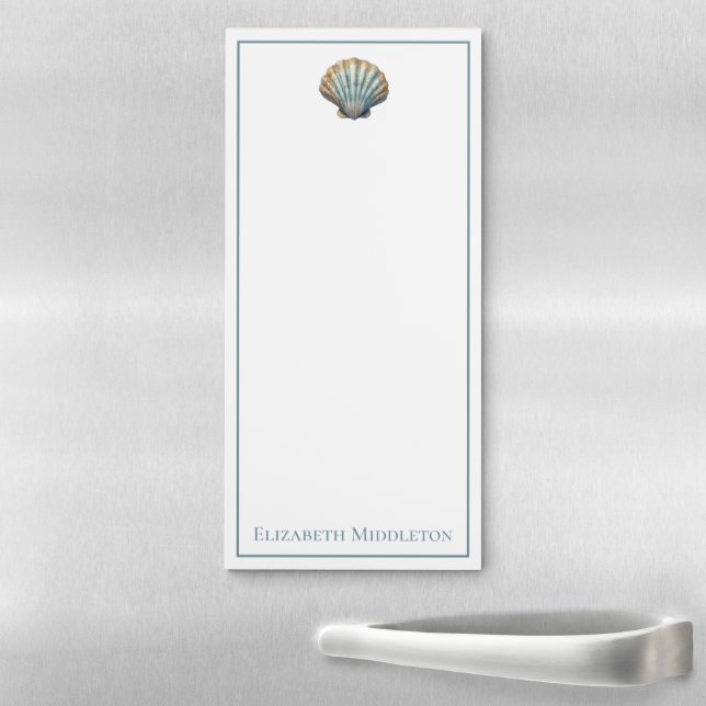Coastal Blue Scallop Seashell Personalized Magnetic Notepad (In Situ)