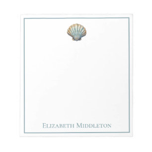 Coastal Blue Scallop Seashell Personalized Notepad