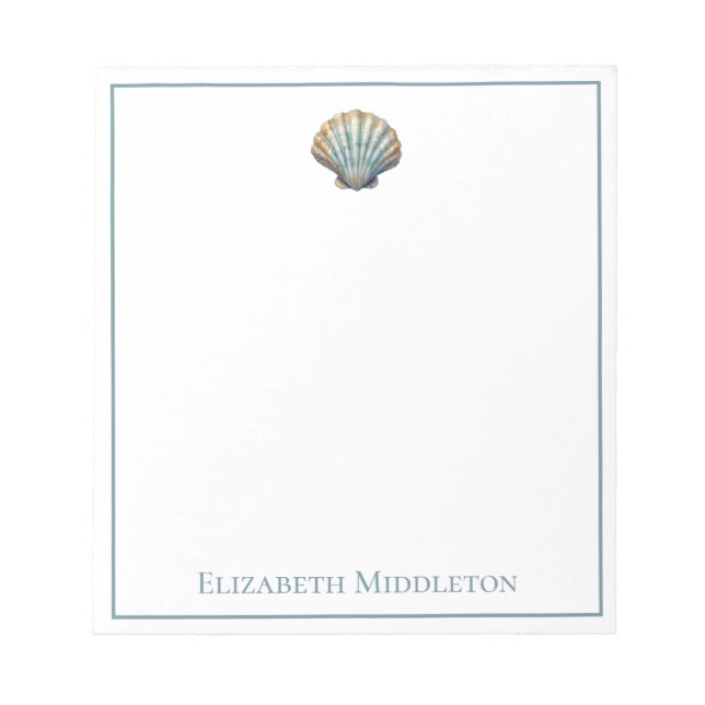 Coastal Blue Scallop Seashell Personalized Notepad (Front)