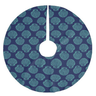Coastal Blue Scallop Seashells Brushed Polyester Tree Skirt