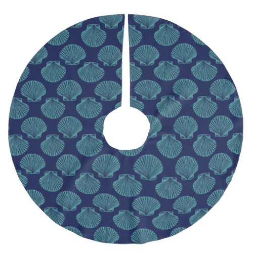 Coastal Blue Scallop Seashells Brushed Polyester Tree Skirt