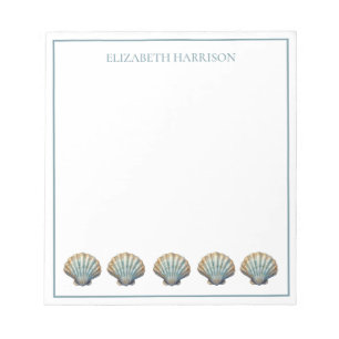 Coastal Blue Scallop Seashells Personalized Notepad