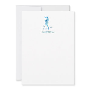 Coastal Blue Seahorse Personalized Stationery Note Card