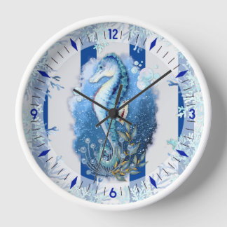 Coastal Blue Seahorse Wall Clock
