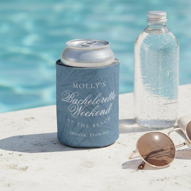 Coastal Blue Seashell Bachelorette Favor Can Cooler (Coastal Blue Seashell Bachelorette Favor Can Cooler)