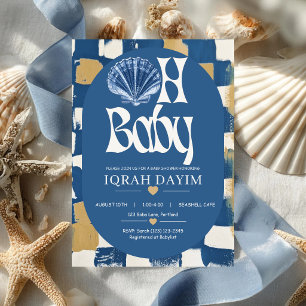 Coastal Blue Seashell Oh Baby Baby Shower Invitation