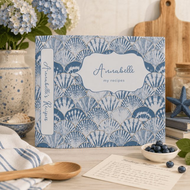 Coastal Blue Seashell Pattern Beach 3 Ring Binder (Creator Uploaded)
