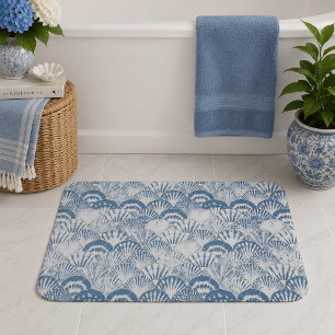 Coastal Blue Seashell Pattern Beach Bath Mat