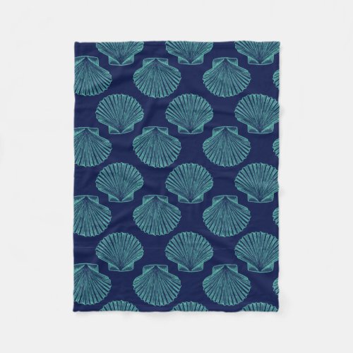 Coastal Blue Seashells Fleece Blanket