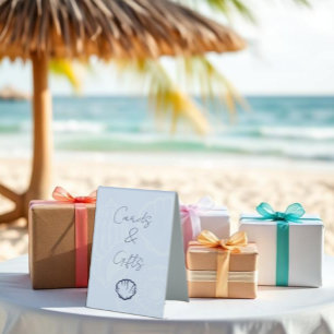 Coastal Blue Seashells Wedding Cards & Gifts Table Tent