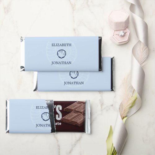 Coastal Blue Seashells Wedding Hershey Bar Favors