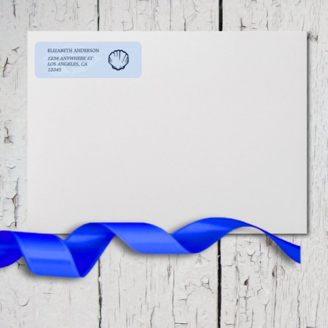 Coastal Blue Seashells Wedding Label (Creator Uploaded)