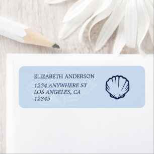 Coastal Blue Seashells Wedding Label