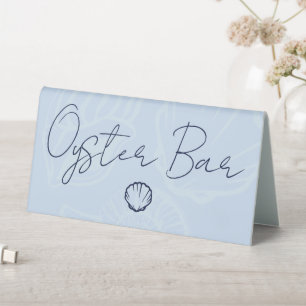 Coastal Blue Seashells Wedding Oyster Bar Table Tent