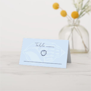 Coastal Blue Seashells Wedding Place Card
