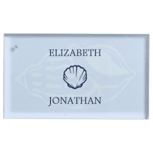 Coastal Blue Seashells Wedding Place Card Holder
