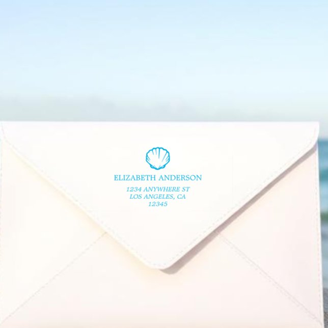 Coastal Blue Seashells Wedding Self-inking Stamp (Creator Uploaded)