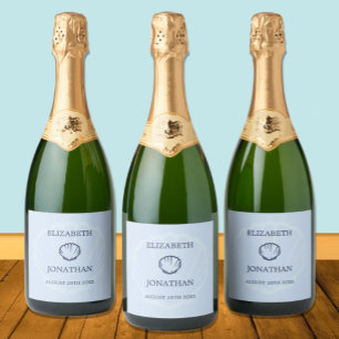 Coastal Blue Seashells Wedding Sparkling Wine Label